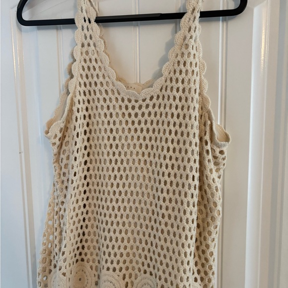 Adiva Tops - Adiva Beige Crochet Tank Top